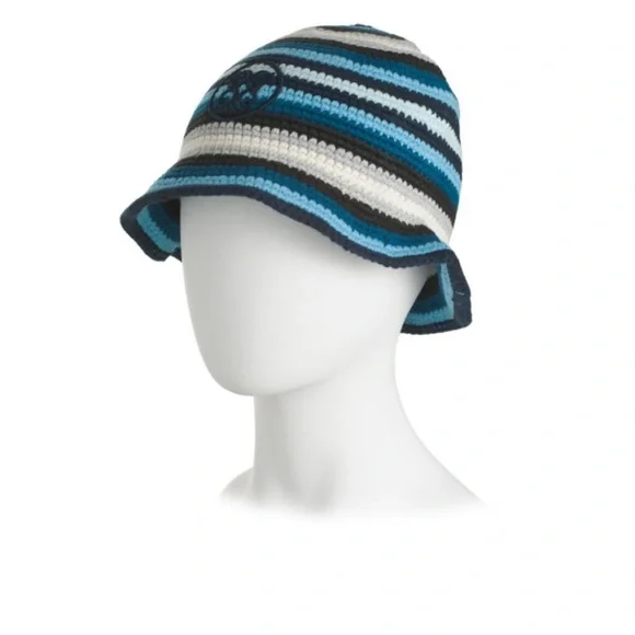 *LAST ONE!* G/FORE Blue and White Brimmed Striped Crochet Bucket Hat BNWT